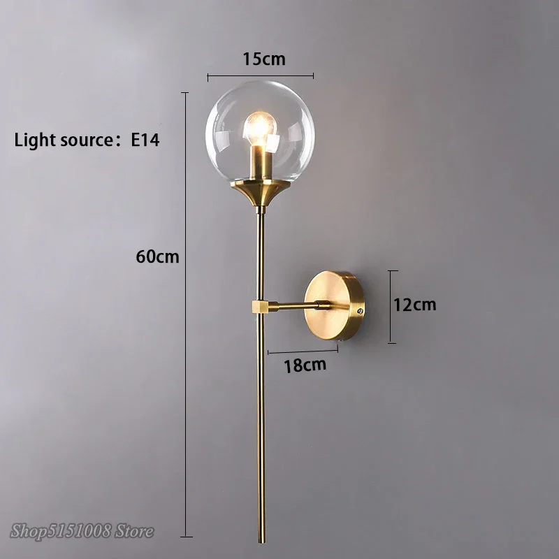 Nordic Modern Glass Wall Lamp Gold Led Wall Light for Kitchen Bathroom Dressing Mirror Indoor Lighting Luminaire Home Decor E14