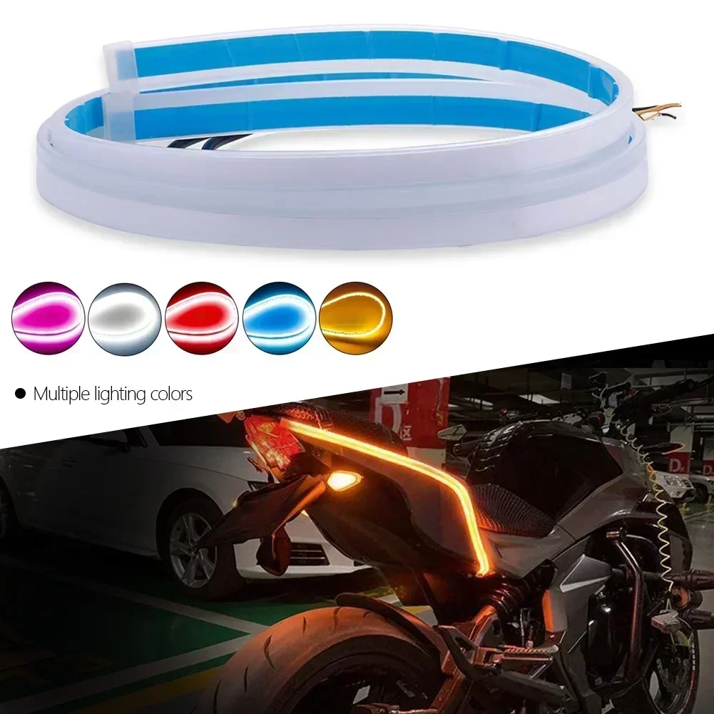 Universal DRL Light Motorcycle LED Daytime Running Light Scan Waterproof Headlight Strip Sequential Flow Yellow Turn Signal 12V