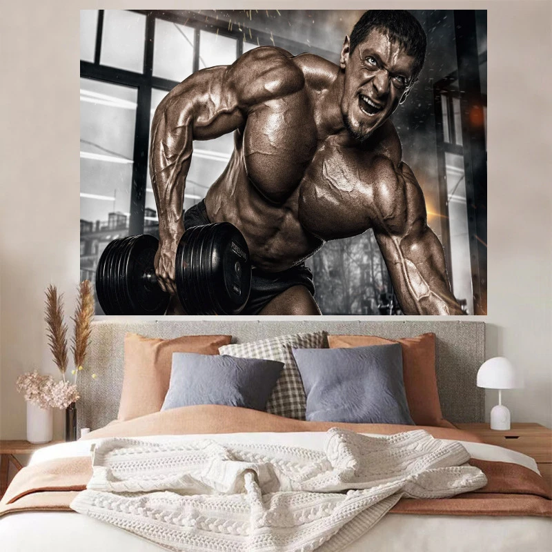 Motivational Fitness Bodybuilding Tapestry, Soft Polyester Wall Art Blanket for Home Gym, Bedroom, Dorm, Workout Room Decor