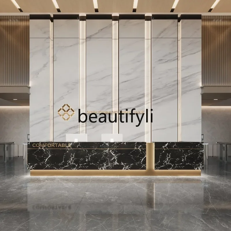 

zzqCompany Front Desk Marble Reception Desk Modern Rock Slab Hotel Club Sales Office Cashier Counter Bar Customization