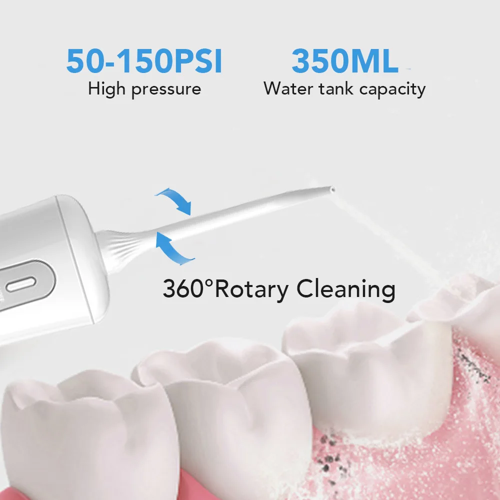 Nuevo irrigador Oral, hilo Dental recargable por USB, chorro de agua Dental portátil, limpiador de dientes impermeable de 350ML, 6 puntas para el cuidado bucal