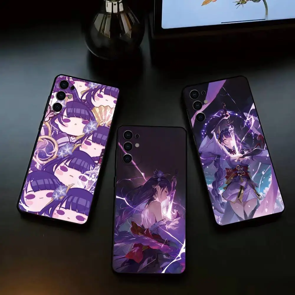 Raiden Shogun G-Genshin Phone Case Black Silicone Soft For Samsung S26,S25,S24,S23,S22,S21,S30,Ultra,Plus,Fe,Lite