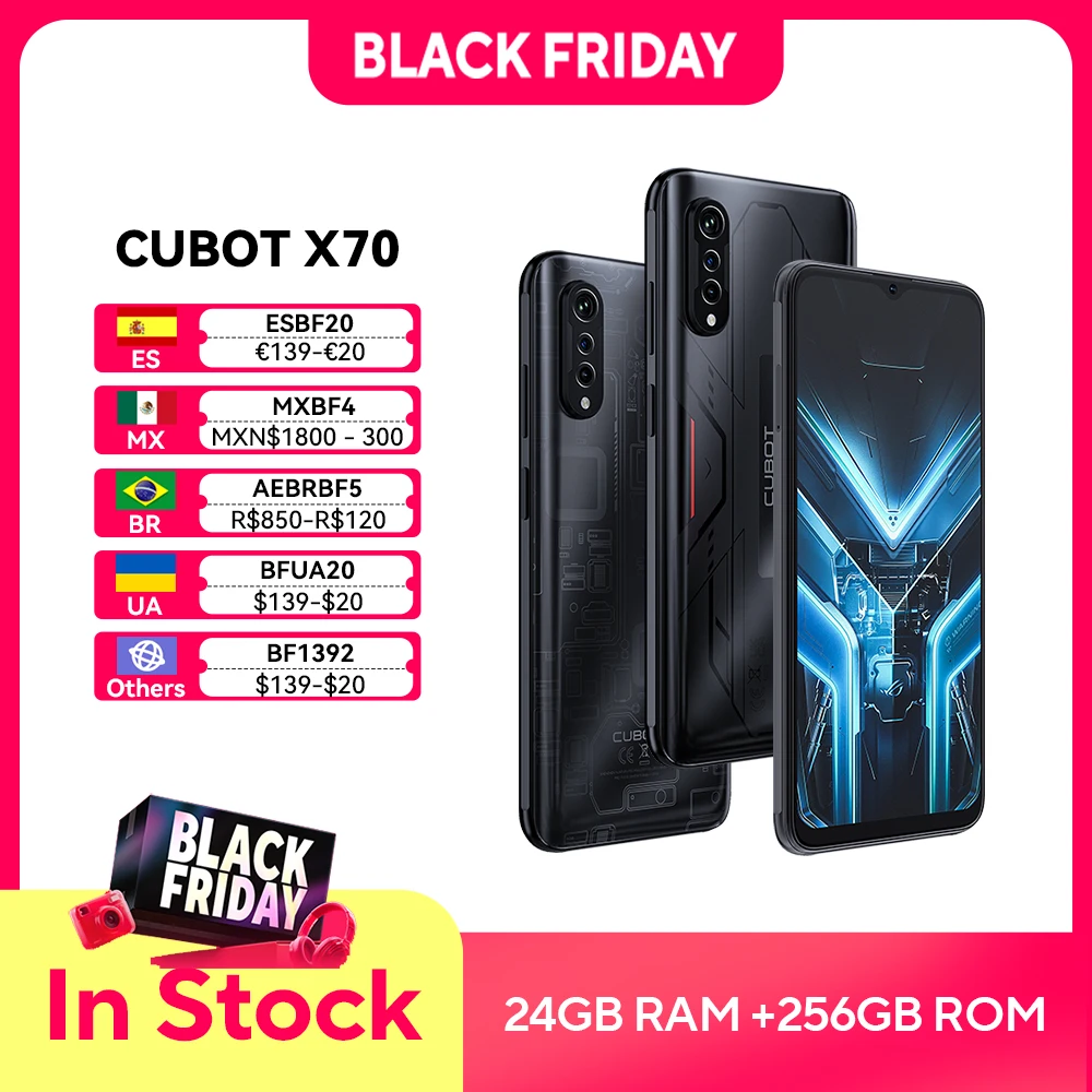 Cubot X70, Smartphone Android 13, Helio G99, Octa-Core, 120Hz 6.583 Inch Screen, 24GB RAM(12+12GB), 256GB ROM, 100MP Camera, NFC