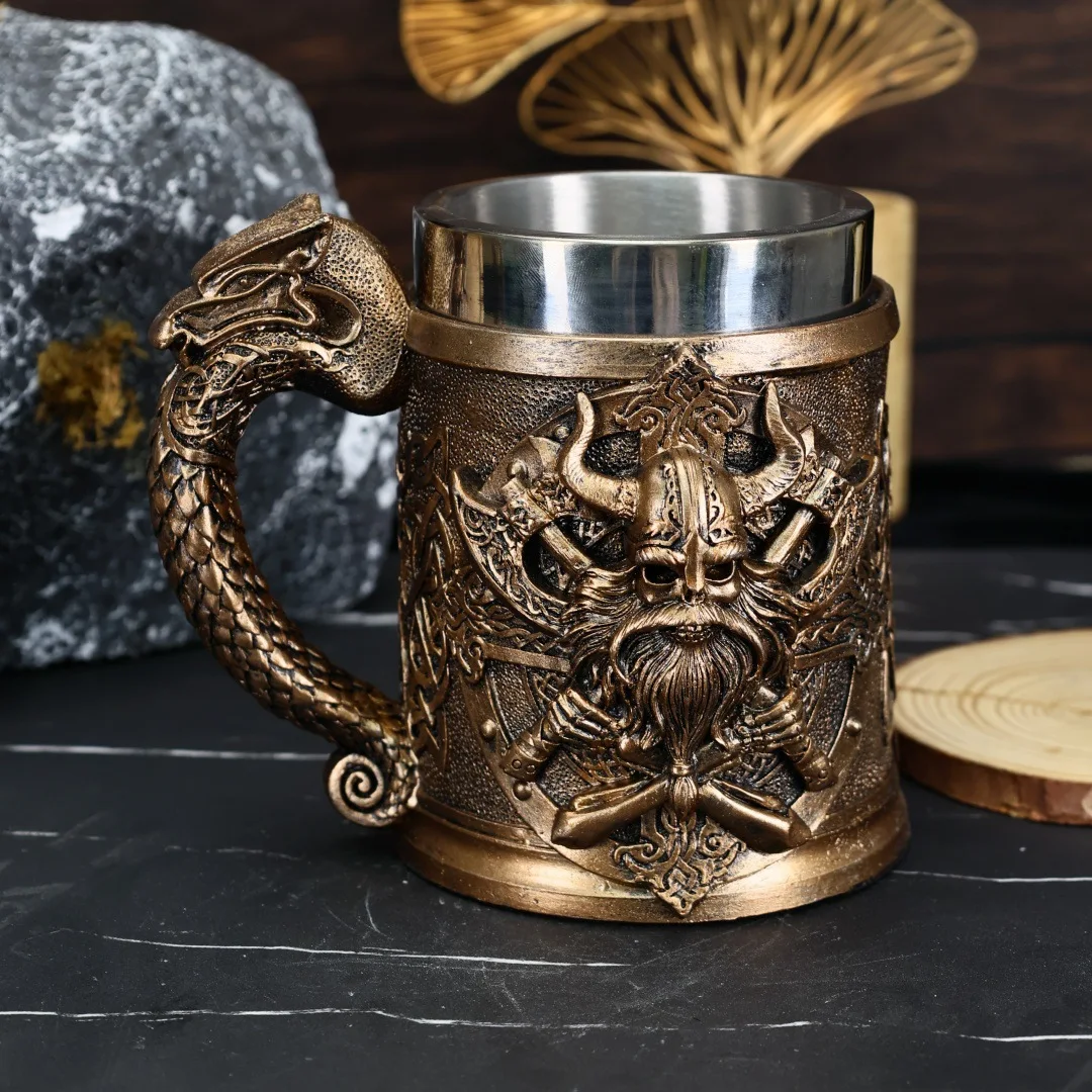 Viking Beer Mug 600ml Stainless Steel Tankard Norse Medieval Warrior Pirate Resin Coffee Cup Retro Drinkware Bar Gift for Men