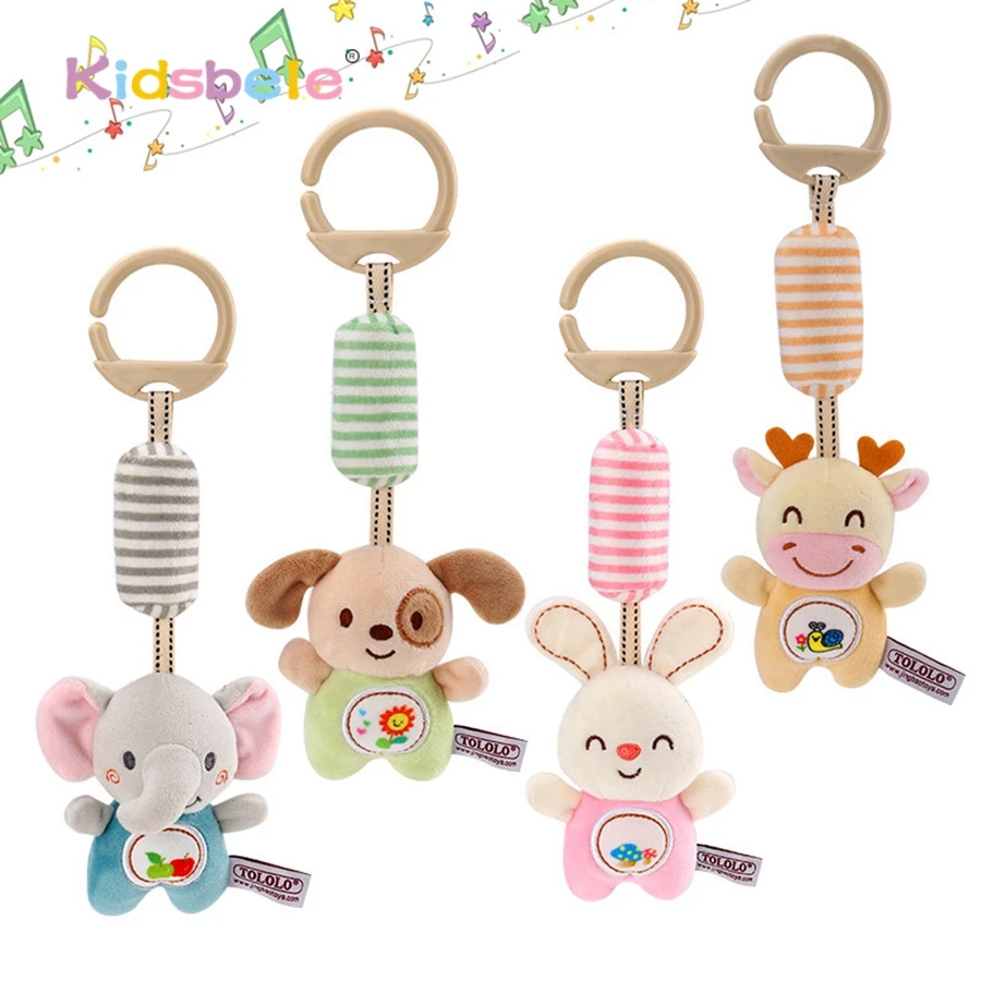 Cute Animal Plush Hanging Toy for Cribs & Car Seats – Early Education Sensory Toy with Teether & Mirror for Baby