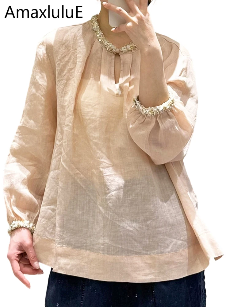 

Amax LuluE 2026 Летние модные льняные рубашки для женщин в японском стиле, классические роскошные топы, элегантные винтажные блузки для досуга