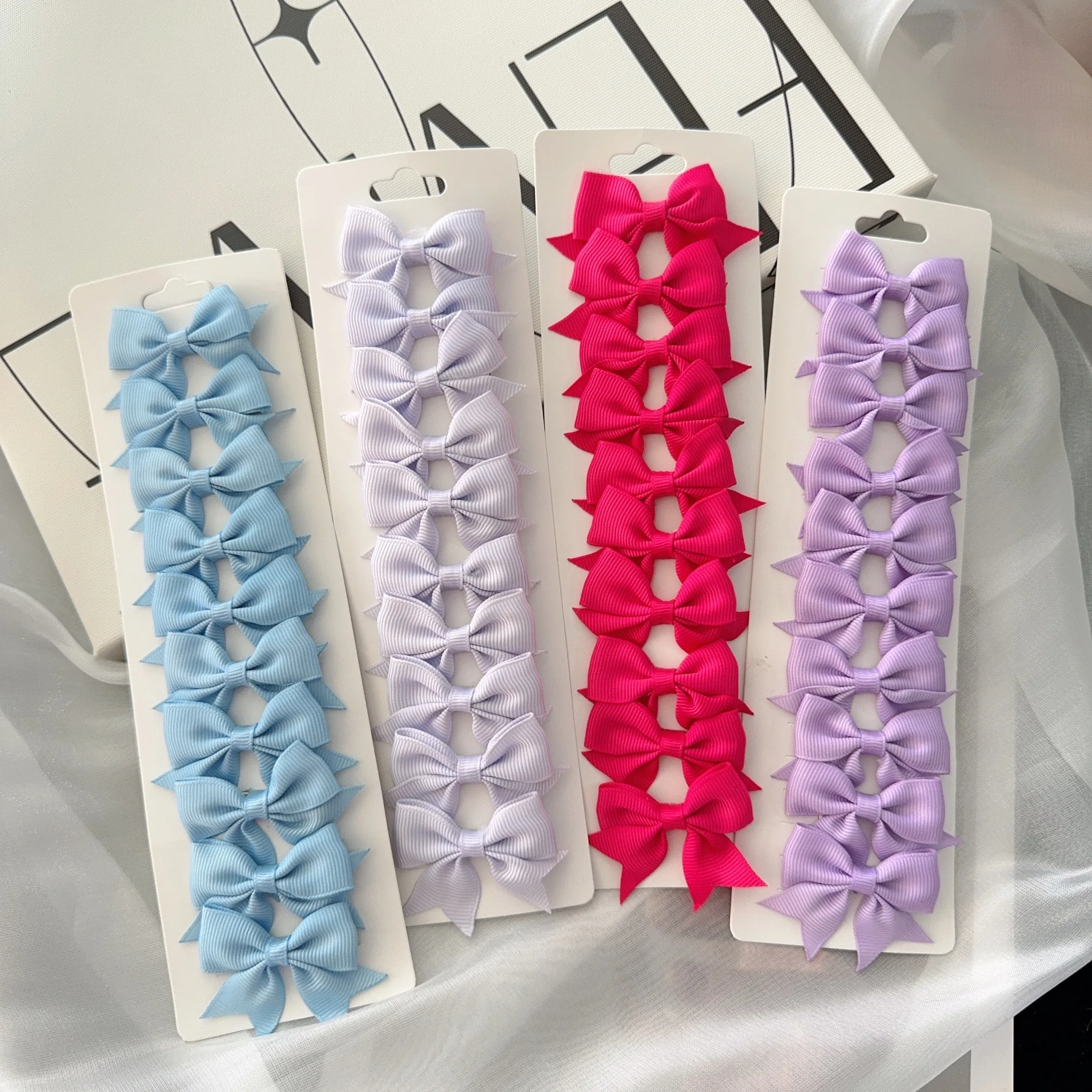 10Pcs/card Solid Color Ribbon Kids Bows Hair Clips for Baby Girls Handmade Bowknot Hairpin MiNi Barrettes Kids Hair Accessories