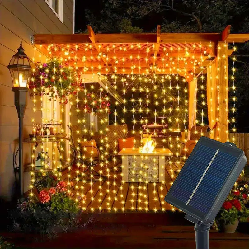 3/6M 8 Lighting Modes Solar Curtain Garland on The Window Outdoor Fairy Lights for Wedding Christmas Tree Halloween Decoration