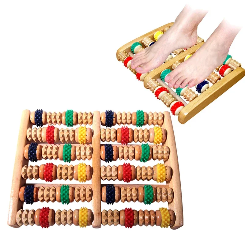 6 Rows Wooden Foot Massager Roller Heath Therapy Acupressure Relax Massage Pain Stress Relief Shiatsu Roller Feet Care Massager