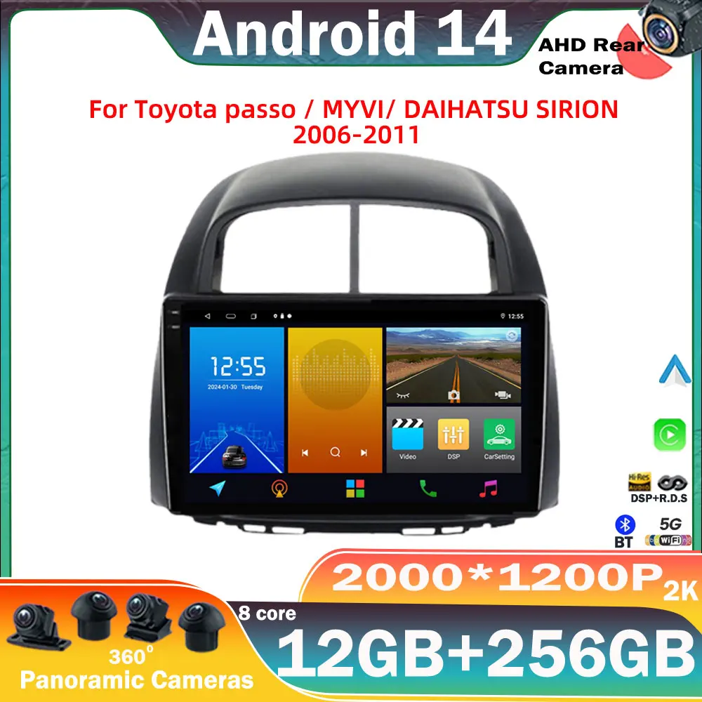 Android 14 Car Radio For Toyota passo / MYVI/ DAIHATSU SIRION 2006-2011 Multimedia Video Player Navigation Carplay Head Unit 4G