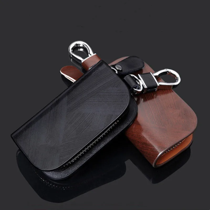 

Universal Car Key Bag Cover Case Leather Car Key Wallet Men Women Key Holder House Keychain Bag Organizer Car Key Accessories