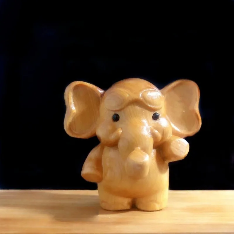 

Miniature Sculptures Woodcarving Elephant Creative Cartoon Cute Gift For Children Handmade Auspicious Home Desktop Decoration