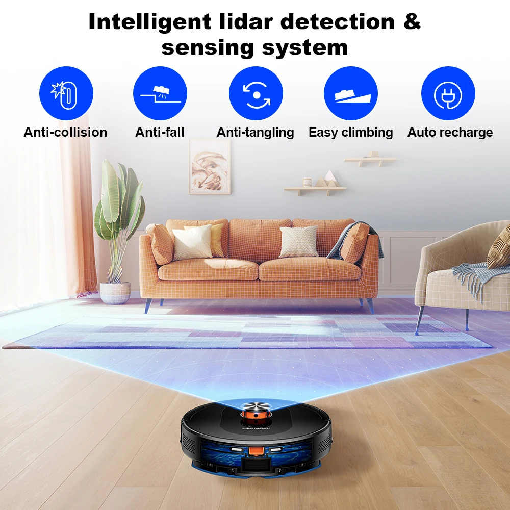 LDS Laser Robot Vacuum Cleaner 6500Pa Strong Suction Auto Dust Collection Smart Mapping App Voice Control Floor Sweeper