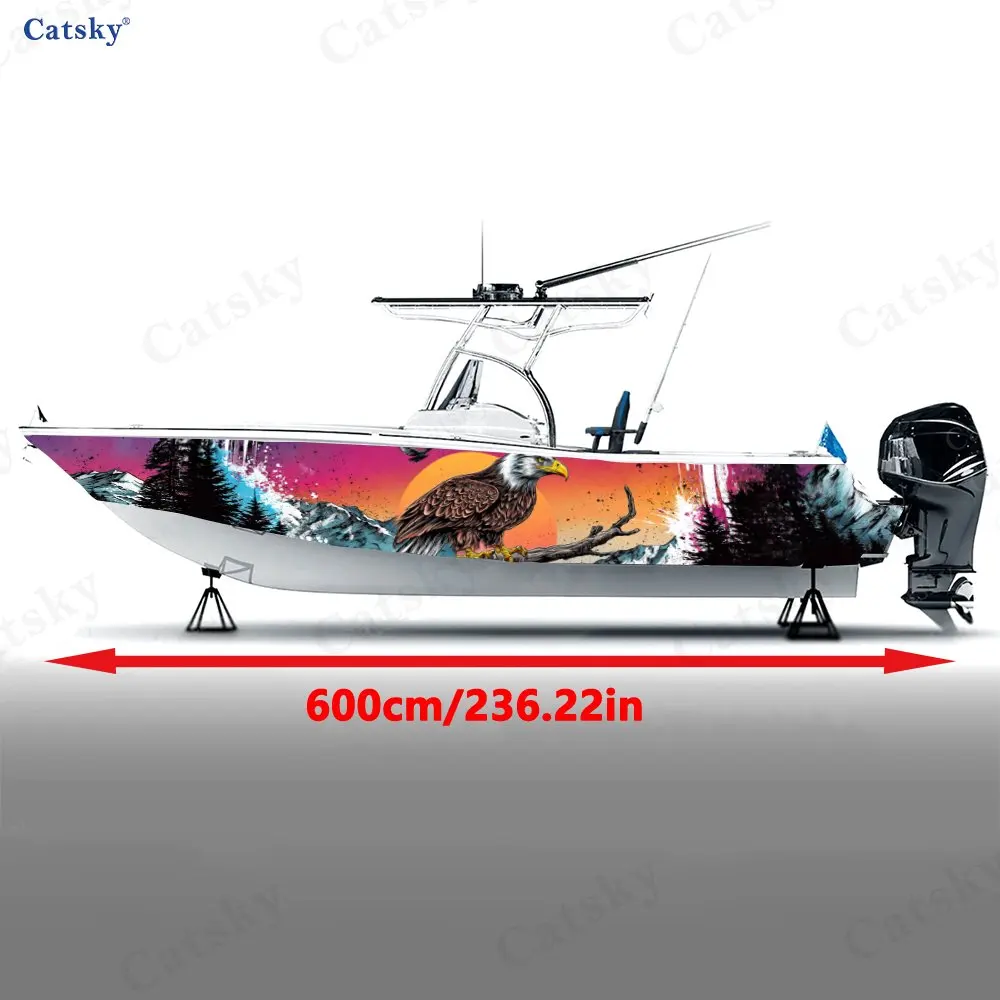 2Pcs Eagle Sunset Boat Stickers, PVC Waterproof Durable Vinyl Wrap Decals for Fishing Boats, Durable and Stylish Design