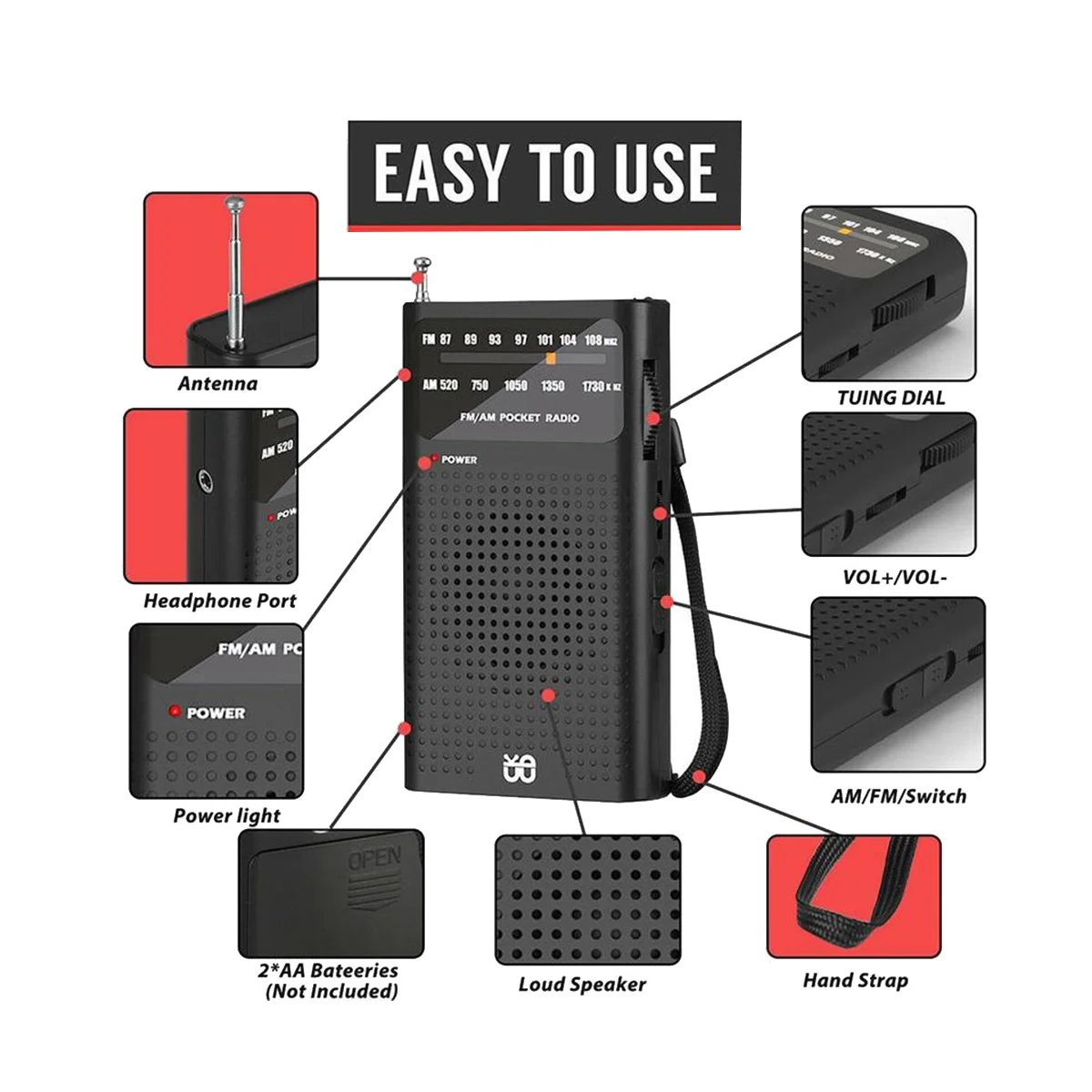 เครื่องรับวิทยุขนาดเล็กพกพา AM/FM ทุกวงสเตอริโอรับอากาศกระเป๋าสำหรับชายชราเดินปีนเขาตั้งแคมป์
