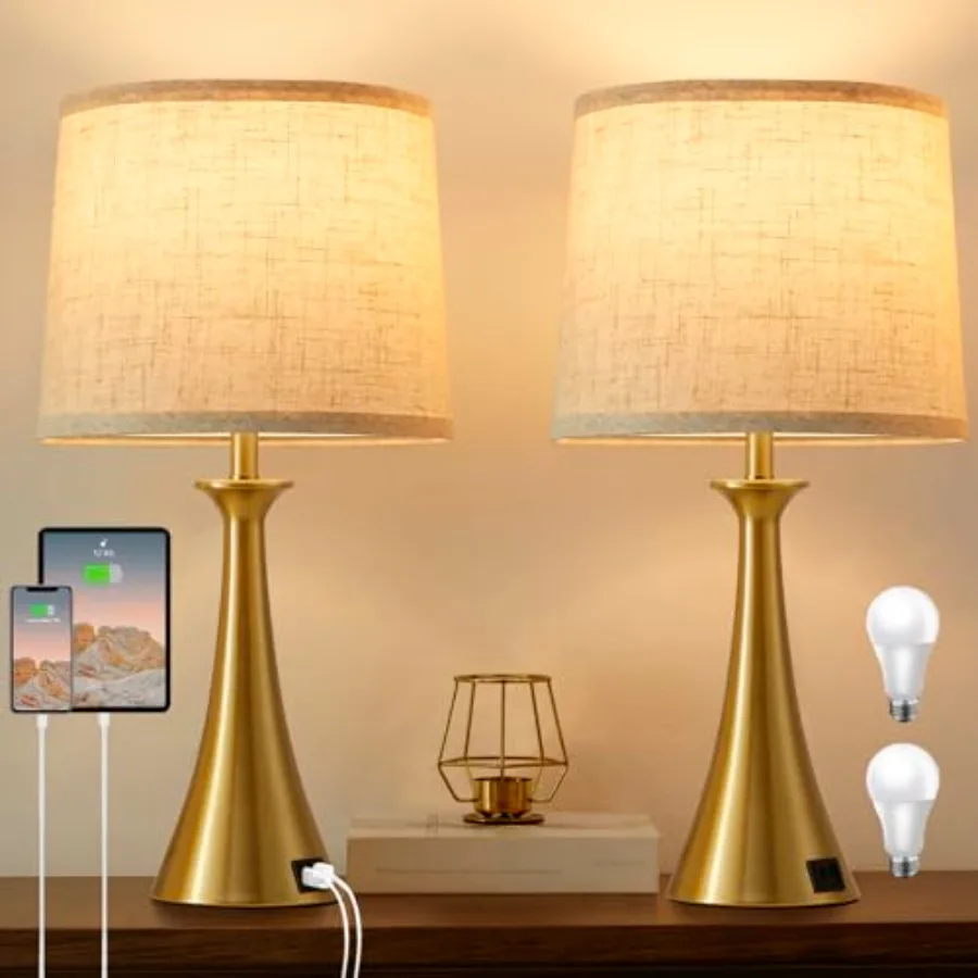 

Touch Lamp for Living Room Bedroom 21" Table Lamps Set of 2 with USB C+A Ports Touch Bedside Lamps for Nightstand with 3 Way Di
