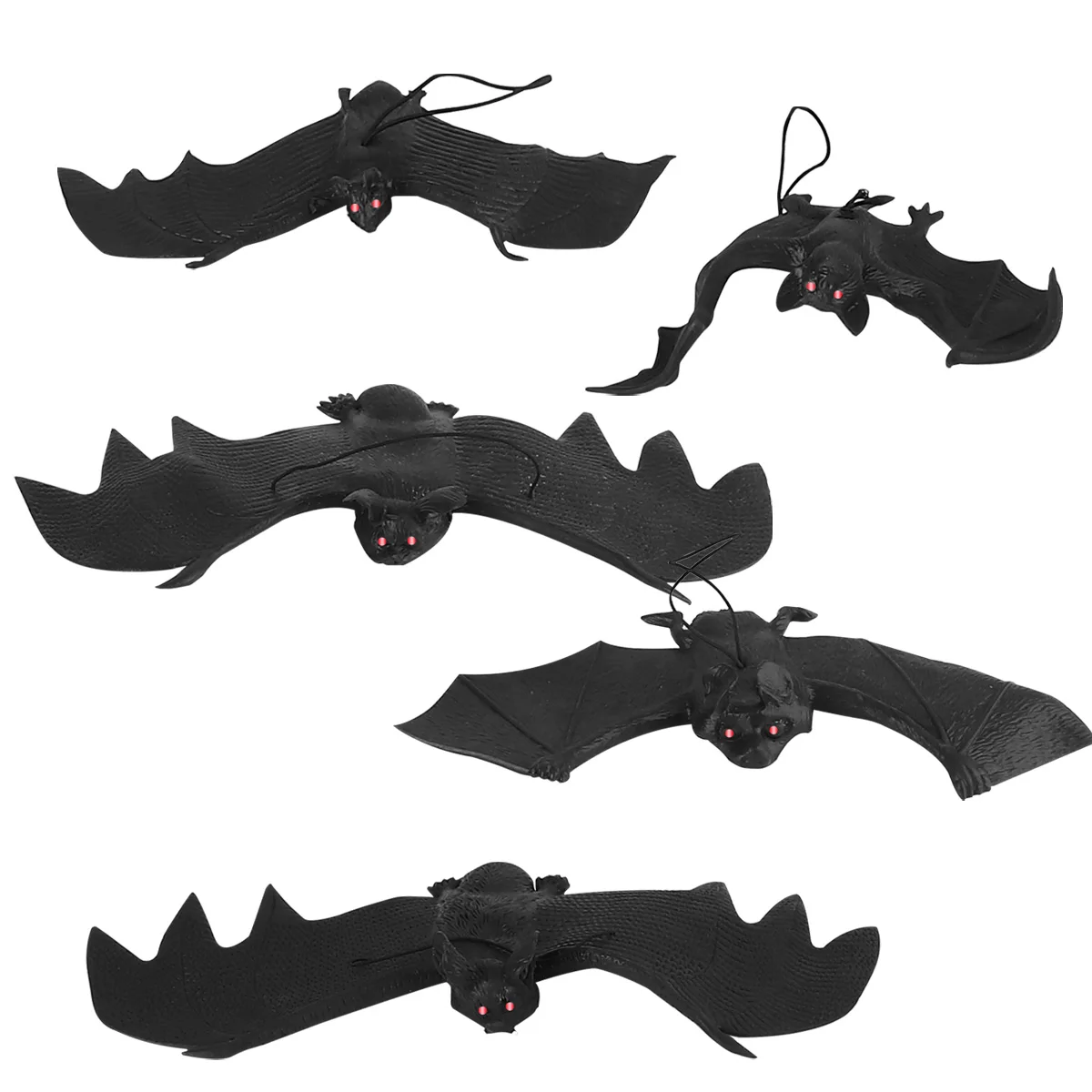 5pcs Bat Ornament Halloween Decorations Hanging Scary Bats Party Home Outdoor Decoration Lifelike Soft Elastic Festive