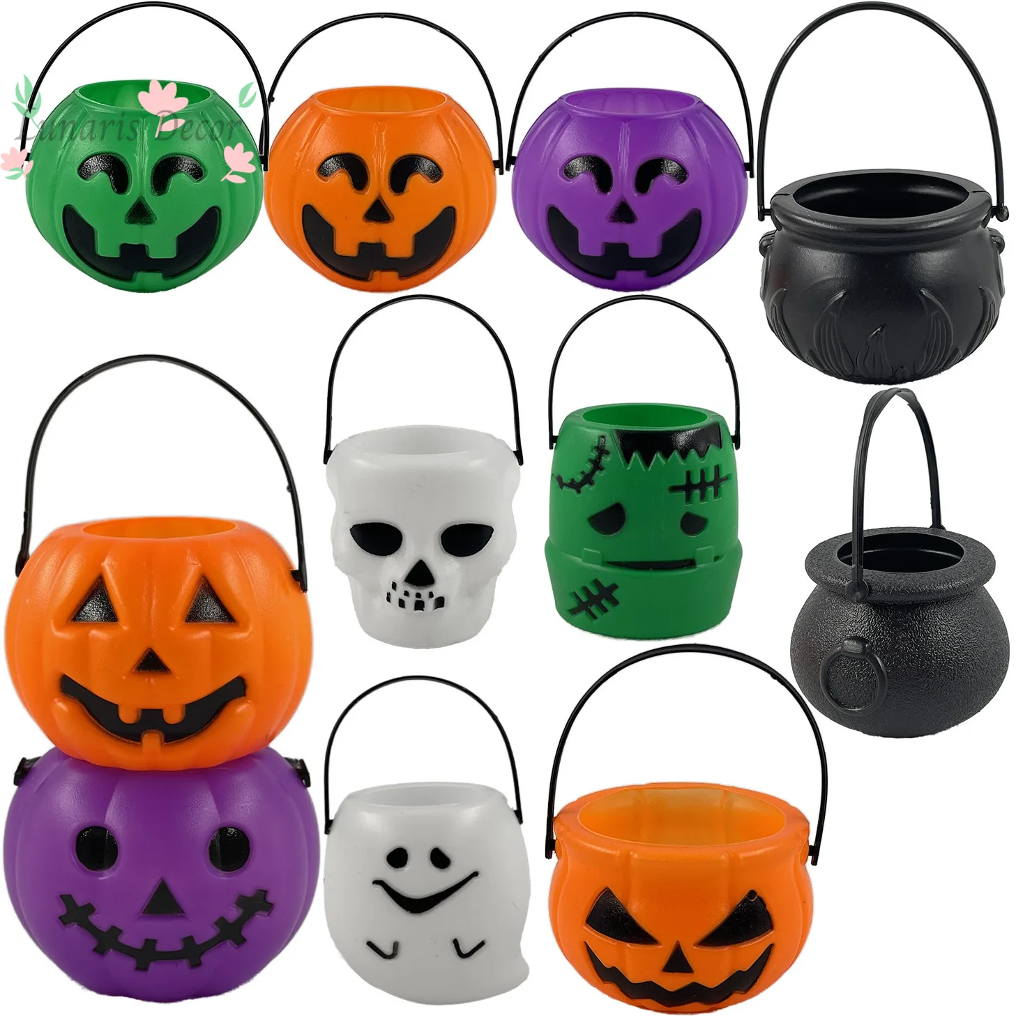 

12Pcs Halloween Pumpkin Witch Demon Ghost Barrel Ornaments Combination Set Mini Halloween Jar Hanging Pendants Home Party Decor