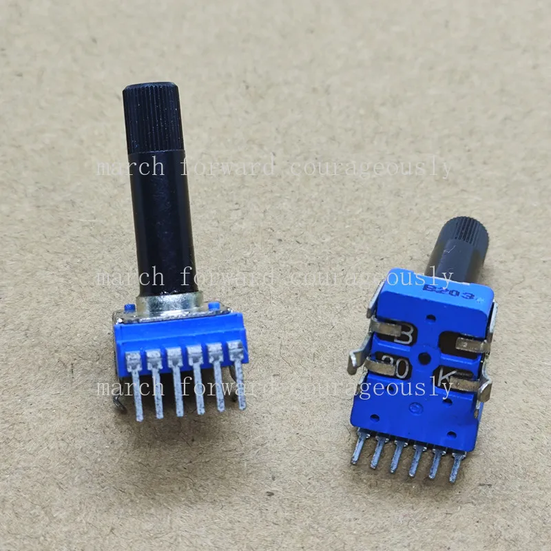 

10pcs RK12 type B20K vertical dual 6-pin potentiometer.The instrument volume control has a midpoint handle with a length of 23mm
