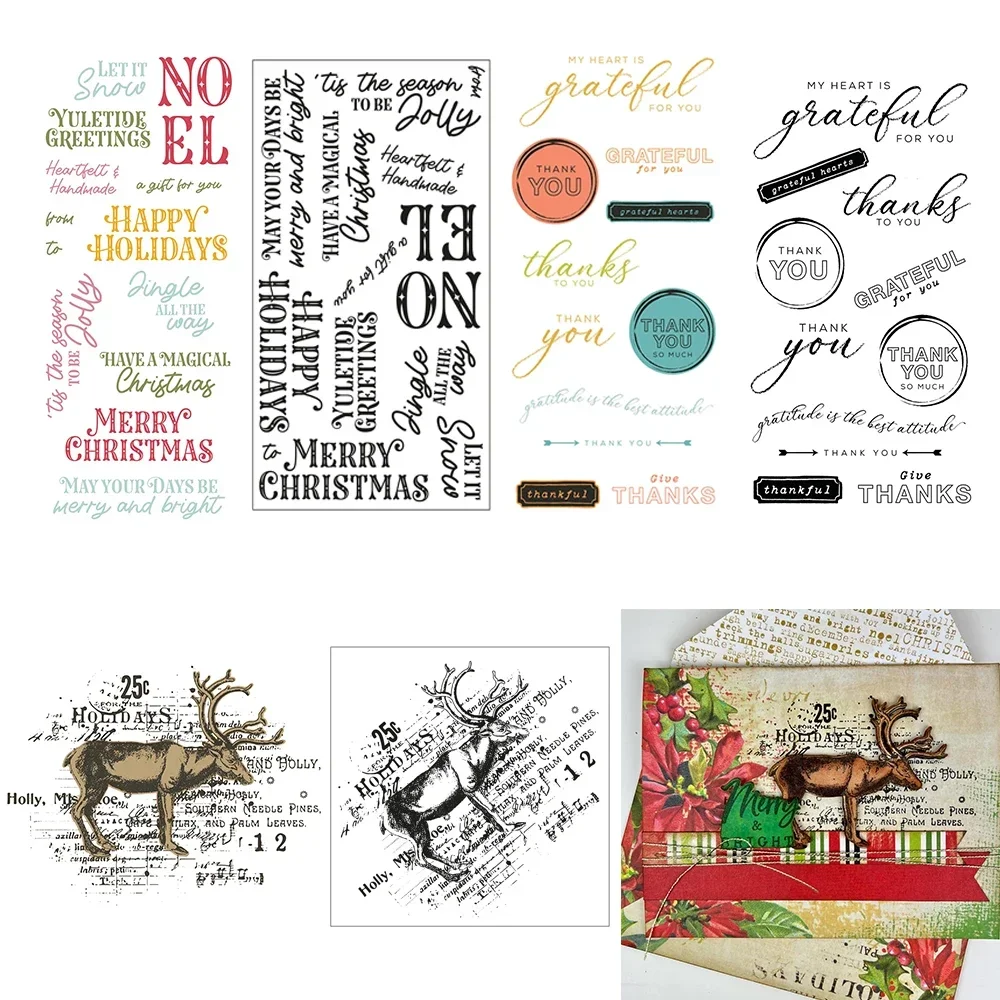 

Reindeer Mix Cluster Clear Stamps and Cutting Dies Celebrate Thankful Sentiments Stamp DieCut For DIY Scrapbooking Card Making