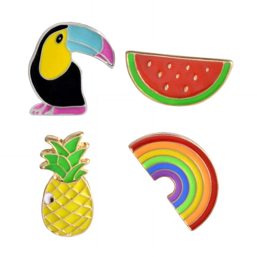

4pcs Rainbow Pineapple Brooch Pin Creative Cartoon Toucan Breastpin Chic Novel Alloy Clothing Decor For Girls Ladies