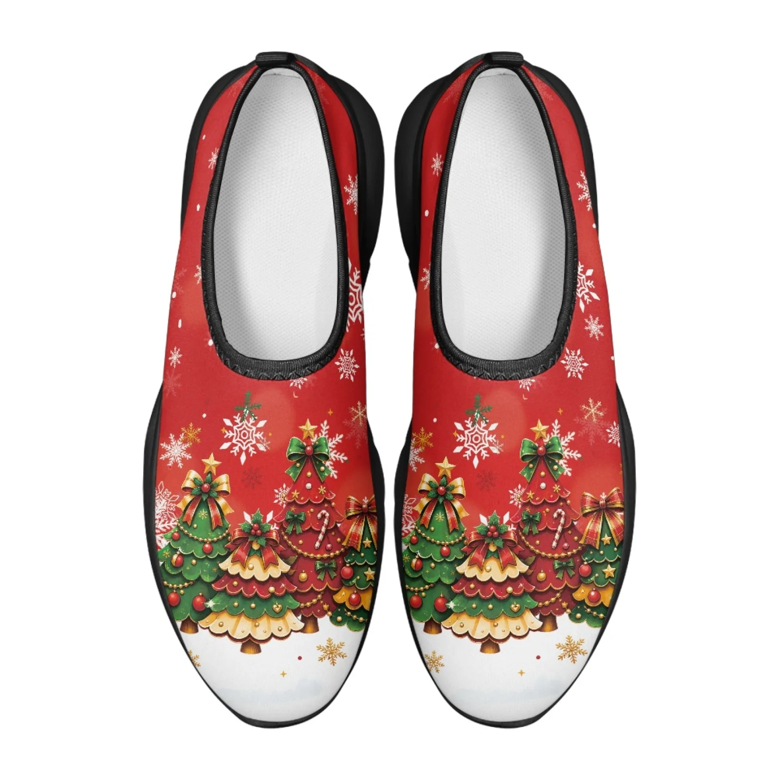 PENSTROLL Christmas Tree Snowflake Mesh Slip on Shoes for Men, Lightweight Breathable Casual Walking Shoes for Business Daily