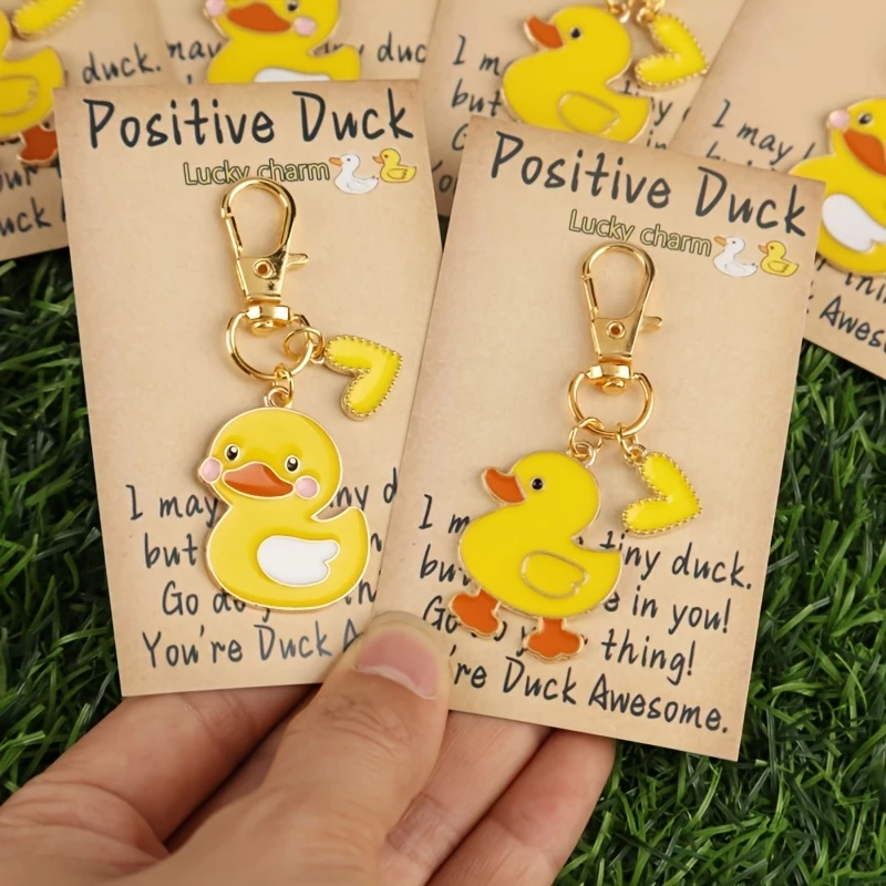 Ensemble de porte-clés 6Pieces2DSeries, avec de jolis canards jaunes et des étoiles jaunes, cartes d'encouragement manuscrites « Vous êtes géniaux », combinées avec
