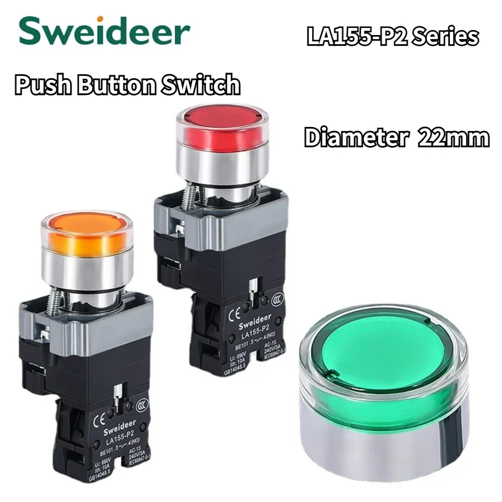 Buttons on And Off with LED Light 220V12V24V Flat Momentary Self-reset Rotary Switch Illuminated Push Button Lamp Green Red 22mm