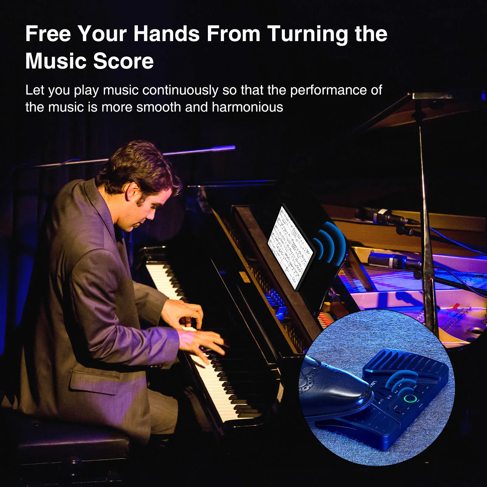 Scores Orchestral Skores Lekato Multi-Os Pedal Smart Music Assistant Pro مع الإعدادات المسبقة للتطبيق وتصميم حالة LED القابلة لإعادة الشحن