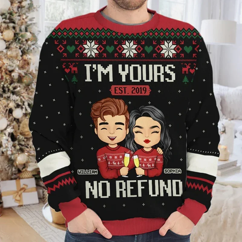 Ugly Christmas Sweater Holiday Party I\'m Yours Sweatshirt 2022 Autumn Crewneck Long Sleeve 3D Print Jumpers Tops For Couple