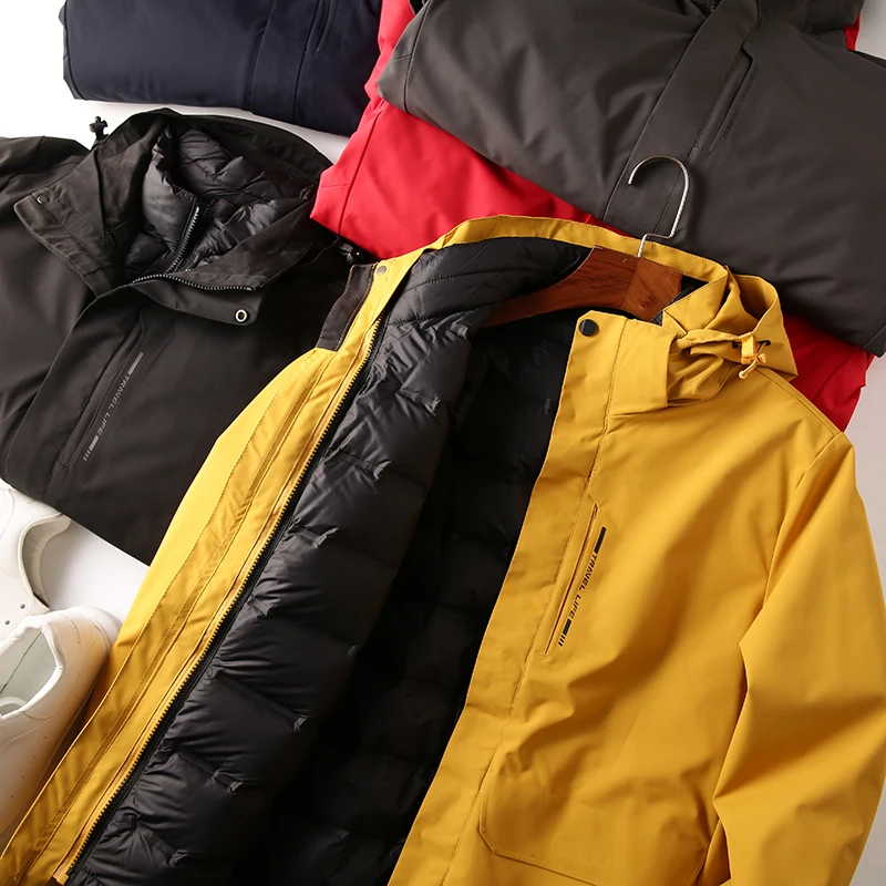 

Men's down Jaet Outdoor Tee-in-One Detachable Inner Liner Waterproof Thiened Mountain Climbing Coat Warm Youth Faion