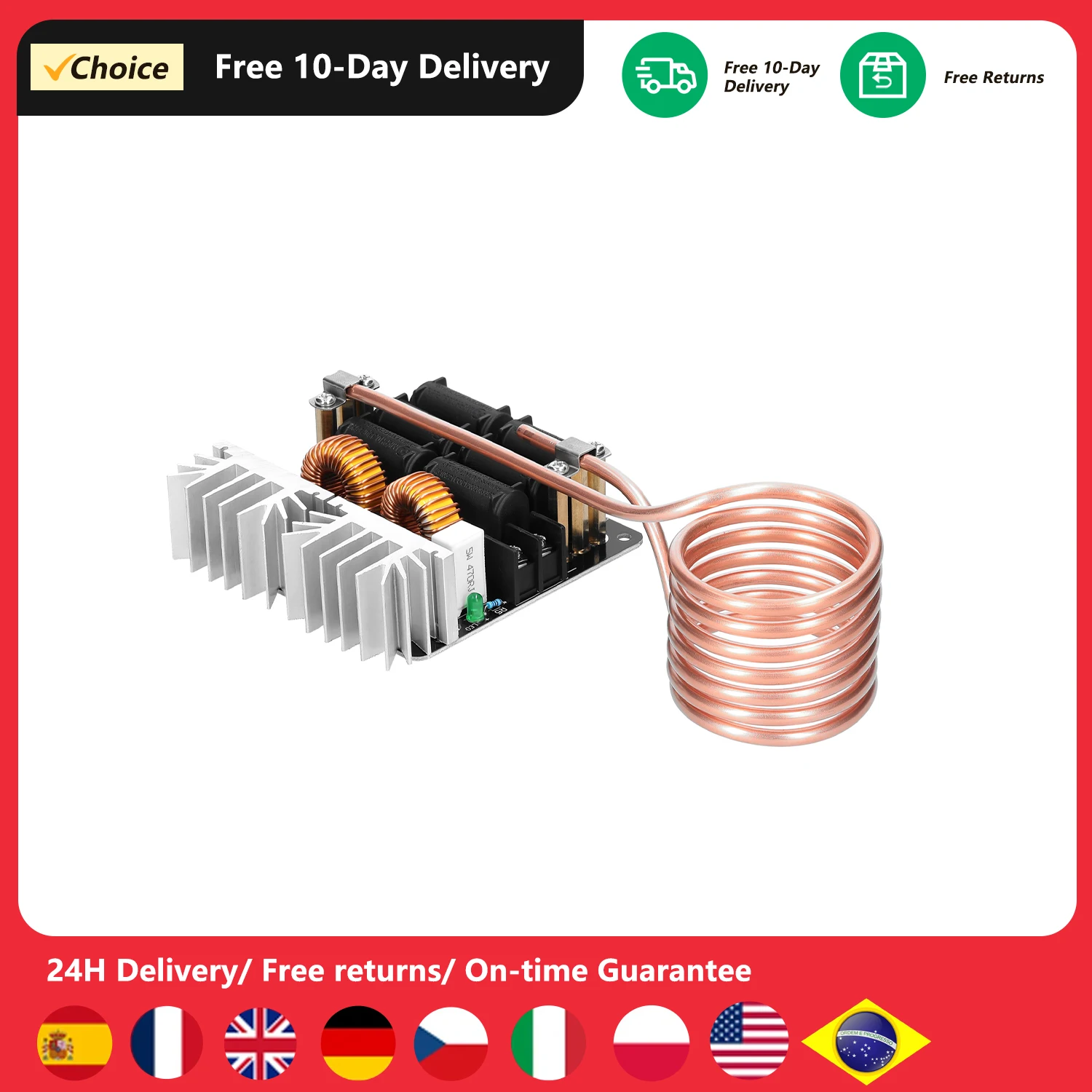 1000W ZVS Induction Heating Board Module Low Voltage Heater Coil Flyback Driver Heater with Copper Tube for DIY Small Parts Hard