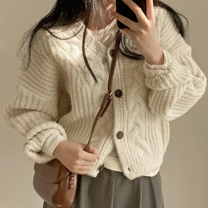 Women Ribbed Single-breasted Loose Cardigan Sweater Coat Knit V-Neck Casual Sweater Short Jacket For Women 2023 Autumn Winter