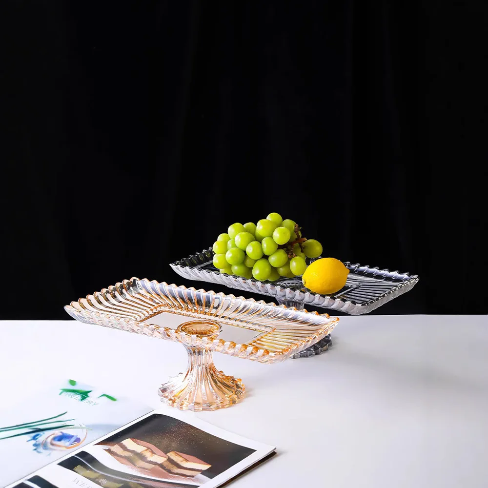 Modern Glass Fruit Plate with Stripes and Feet for Home Hotel Sushi Serving