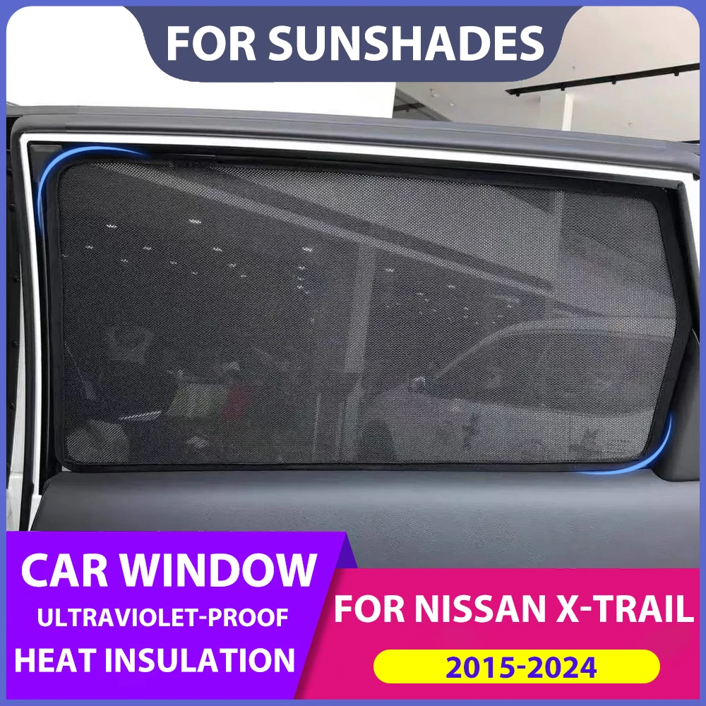 Magnetic Rear Side Window Sunshades For Nissan Xtrail T32 T33 (2015-2024) Passenger Polyester Privacy Curtains For X-trail Rogue