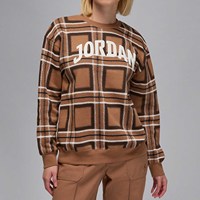 Nike Official Authentic JORDAN Women's Plaid Fleece Knitted Round Neck Sweatshirt HM5499-223
