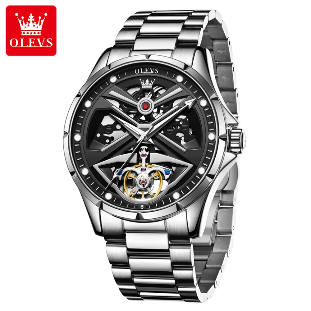 OLEVS 6655 Skeleton Fully Automatic Watch for Men Top Original Luxury Men\'s Mechanical Wristwatch Luminous Waterproof Man Watch