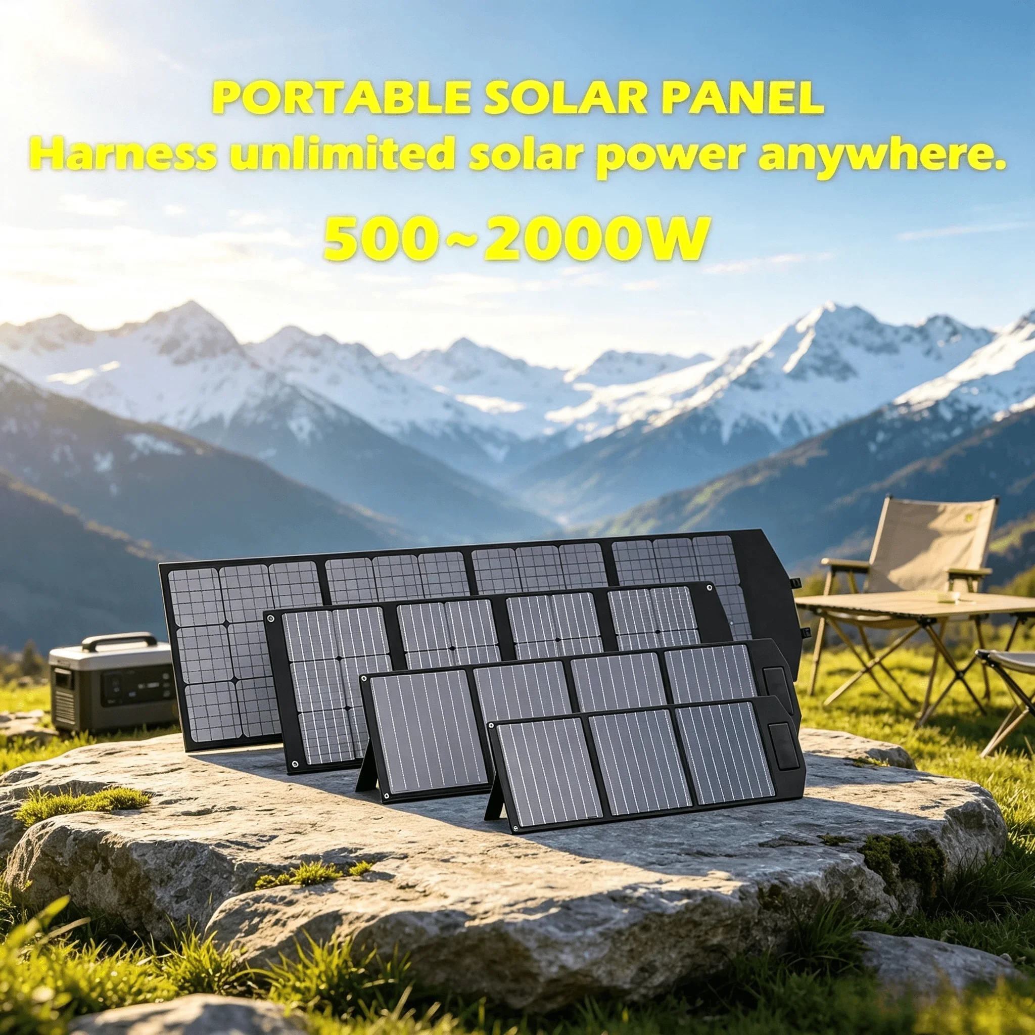 2000W Foldable Solar Generator with 12V Fast Charging – Portable Backup Power for RVs, Boats, Campers, and Off-Grid Travel