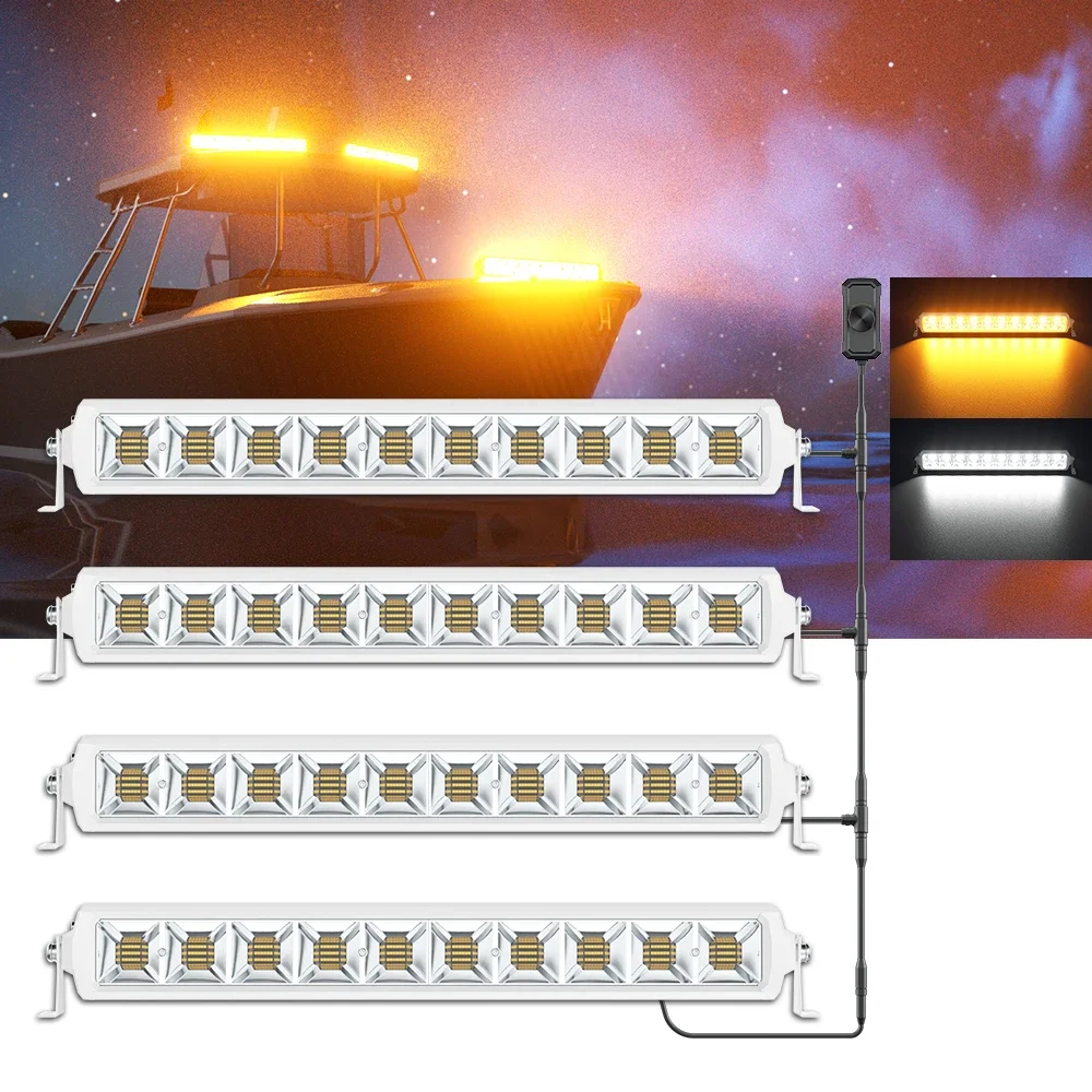 Dual Color Led Light Bar 4PCS Light White and Yellow 6000K 6500K Led Fishing Lights for Marine Boat