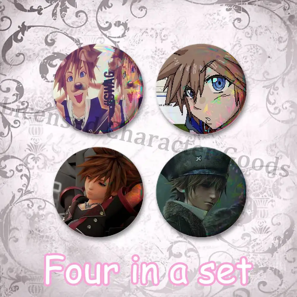 K-KingdomES Sora H-Hearts 25mm Badge 4-Piece Set Mini Pill Baji Kawaii Collectibles Creative Button Pin for Ita-Bag