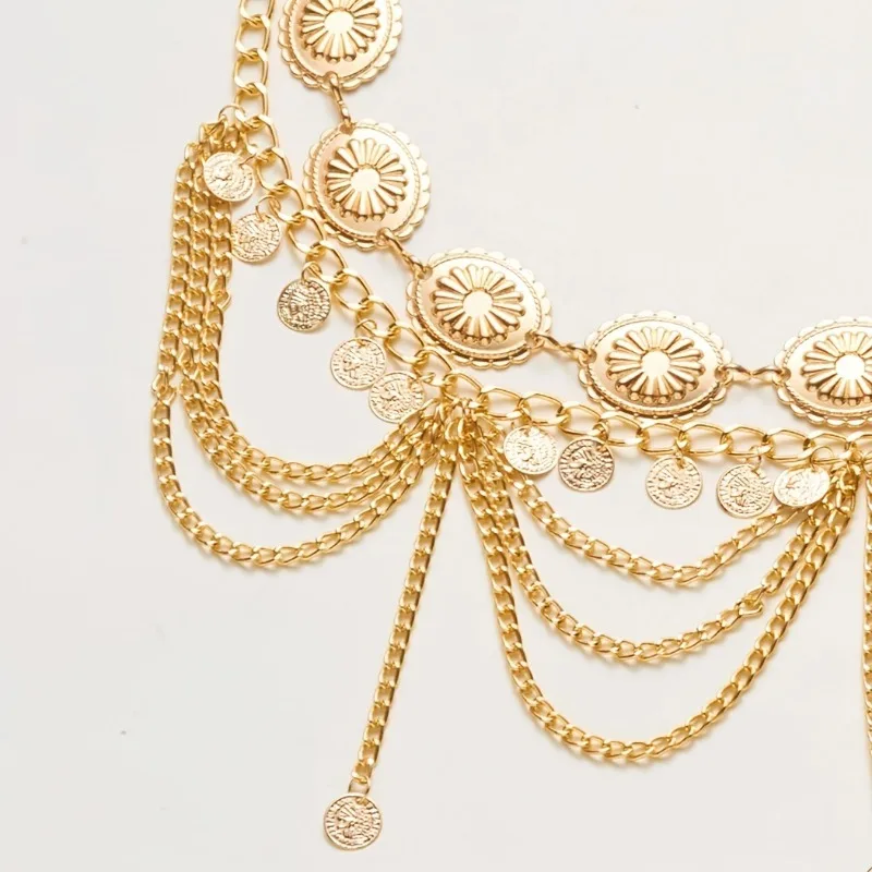 Multi Layer Round Disc Waist Chain Vintage Hollow Out Women Accessory Light Luxury