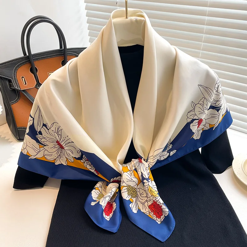 90*90cm Square Silk Scarf Women Fashion Print Neck Hair Hand Kerchief Bandana Shawl Neckerchief Hairband Ribbon Foulard Headband