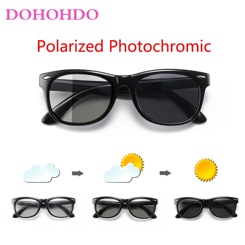 DOHOHDO Kids Children Photochromic Sunglasses Boys Girls Coating Mirror Soft Safe Polarized  Sun Glass 2023 Brand Designer UV400