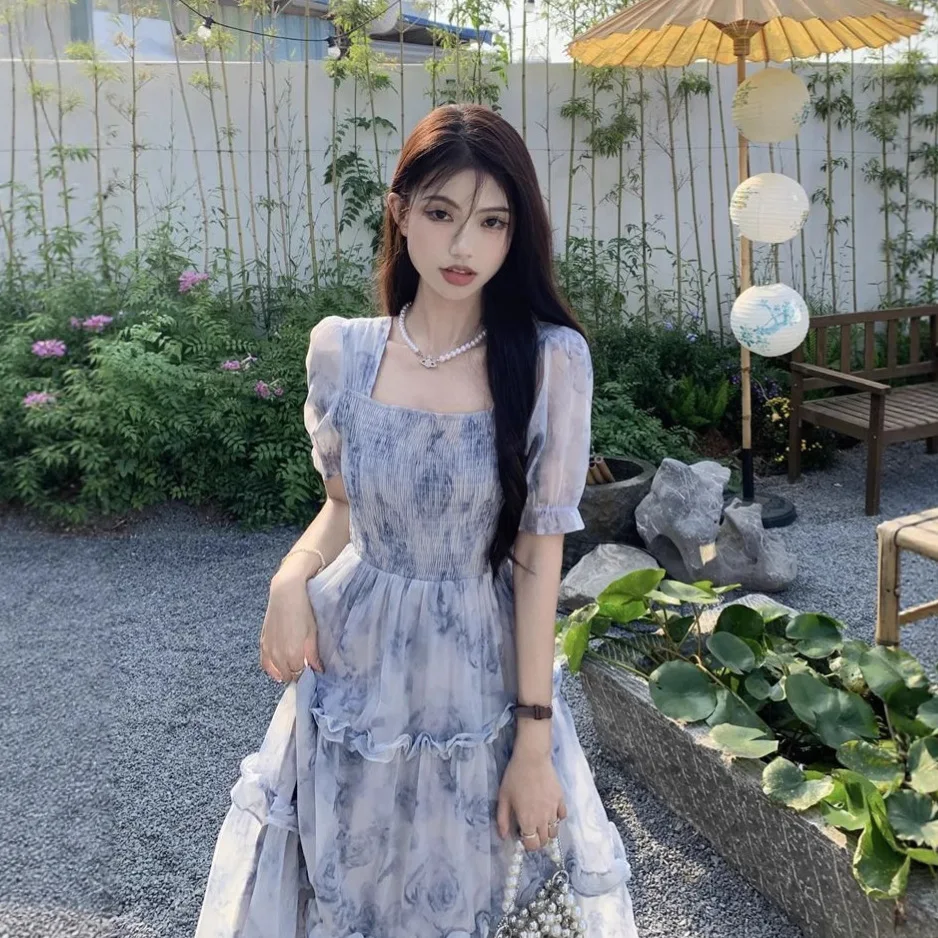 "Zeyla 2024 Letnia kwiecista sukienka w kształcie litery A - szyfonowa sukienka maxi z wysokim stanem Boho Kwiecista sukienka letnia na wakacje"