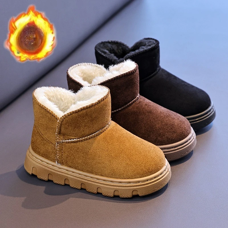 

Children Snow Boots Soild Color Versatile Kids Short Boots Round Toes 2025 Winter New Kids Ankle Boots Versatile Soft Thick Fur