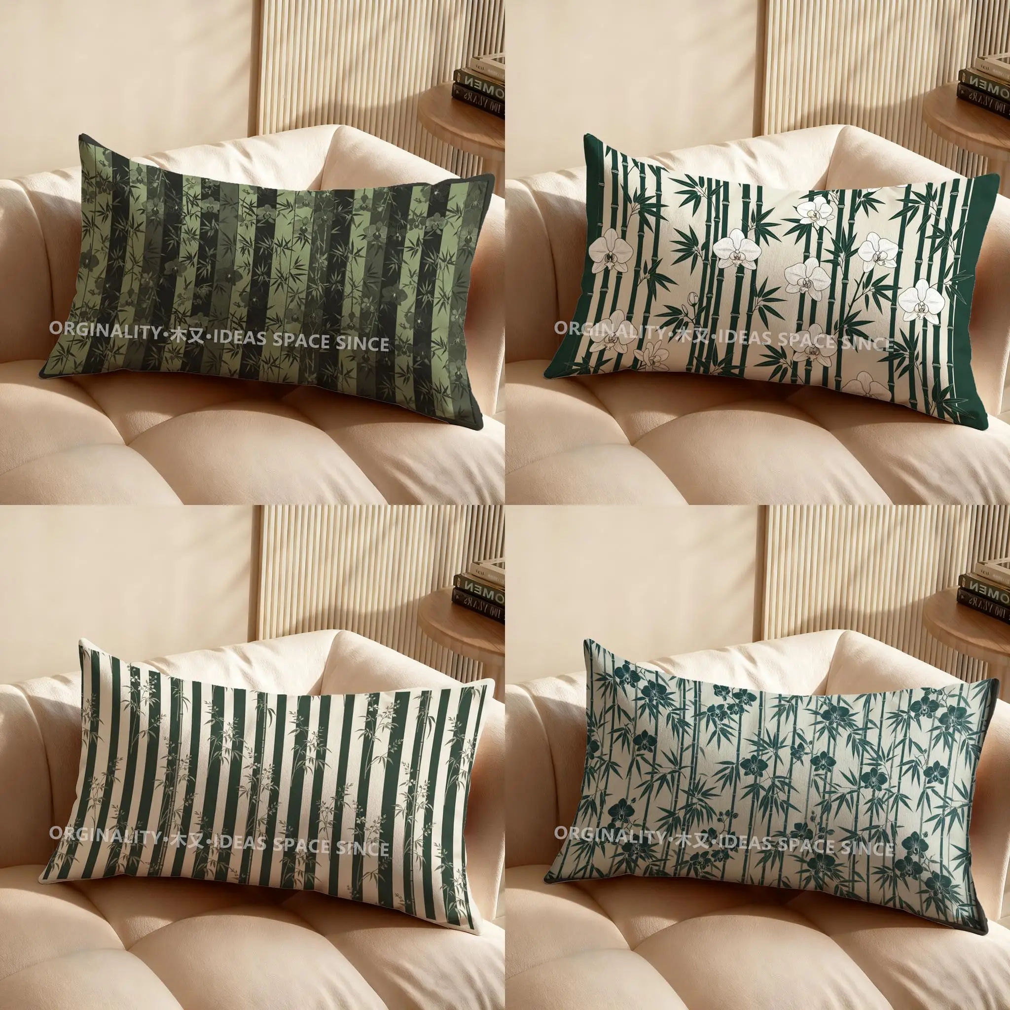 

2D наволочка с рисунком бамбука и орхидей, подходит для дивана, спальни, автомобиля, чехол для подушки, прямоугольная подушка для спины