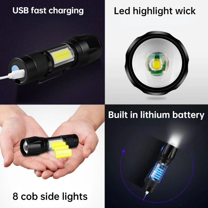 Mini Led Flashlight Portable USB Rechargeable Torch Lantern LED Adjustable Penlight Waterproof T6 Work Light Camping Light