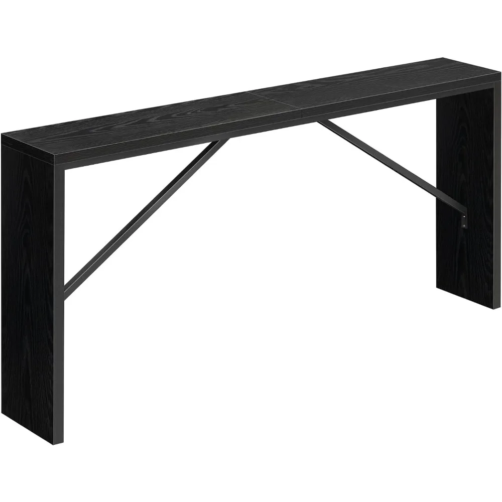 62.2" Long Sofa Table Behind Couch, Narrow Entryway Table, Farmhouse Dining Tables with Angled Metal Frame