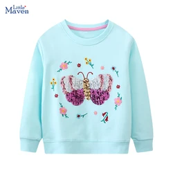 Little maven 2024 New Autumn Spring Children's Clothing Baby Girls Kids Clothes Embroidery Cartoon Glitter Butterfly Sweatshirts