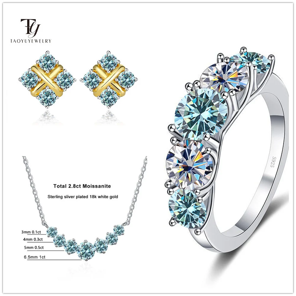 

Всего 7,2 карат D Цвет VVS1 Муассанит набор ювелирных изделий с черной карточкой пройти алмаз тест 925 кольцо стерлинговоe серебряное серьги кулон